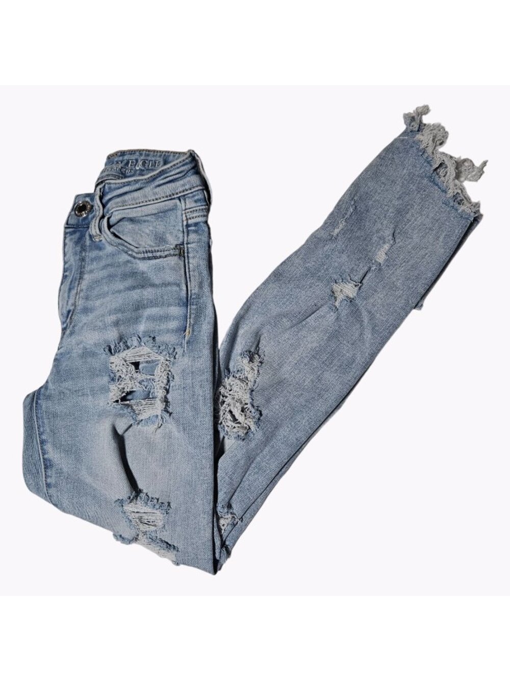 American Eagle Hi Rise Jegging Crop Jeans Womens Size 00 Light Wash Ripped Denim